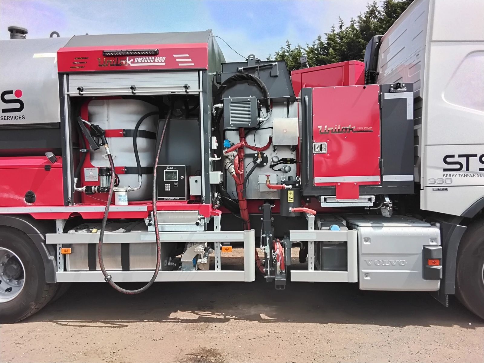 Open equipment compartment on a mobile fuel installation.